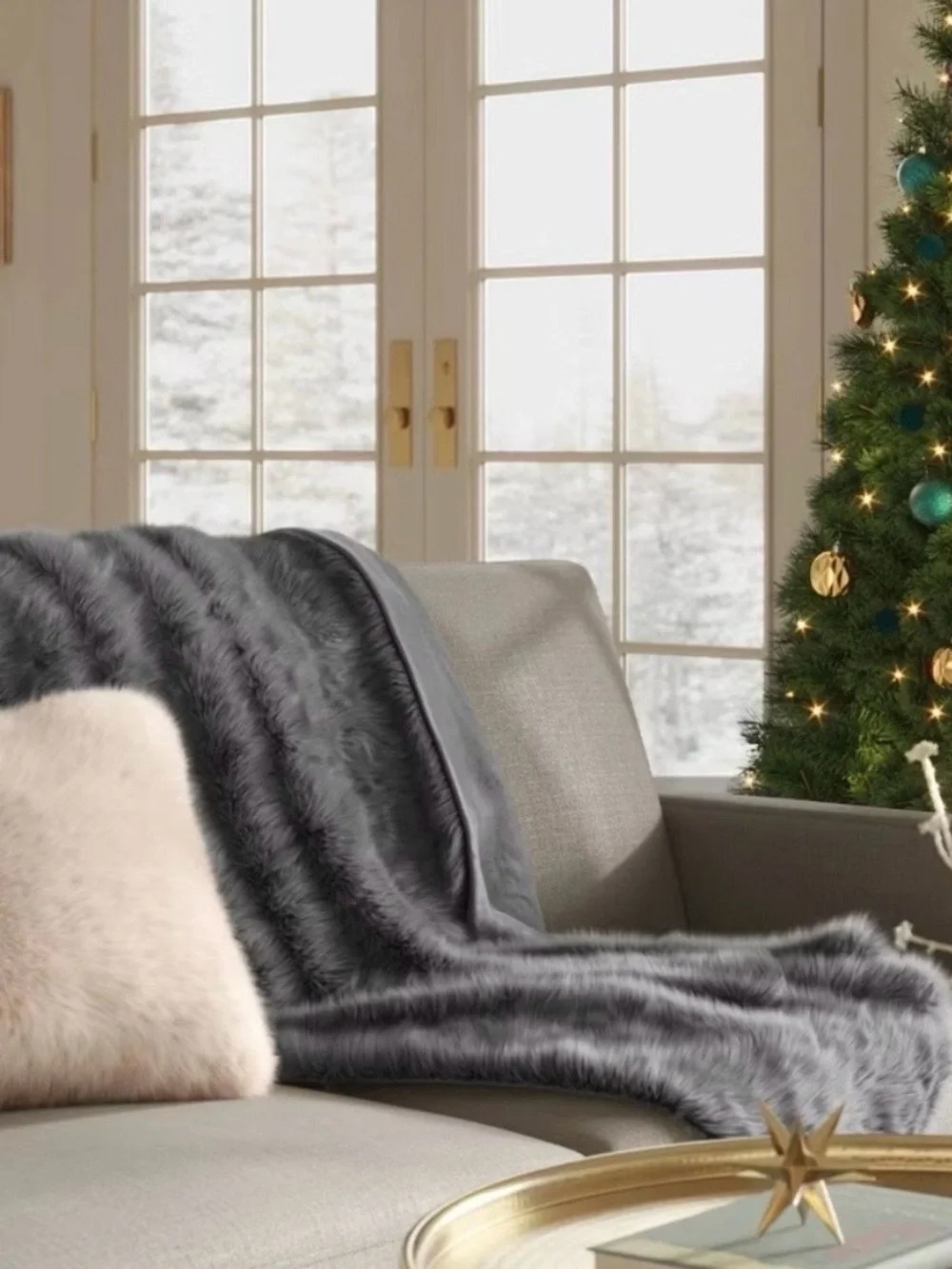Threshold Gray Faux Fur Throw Blanket